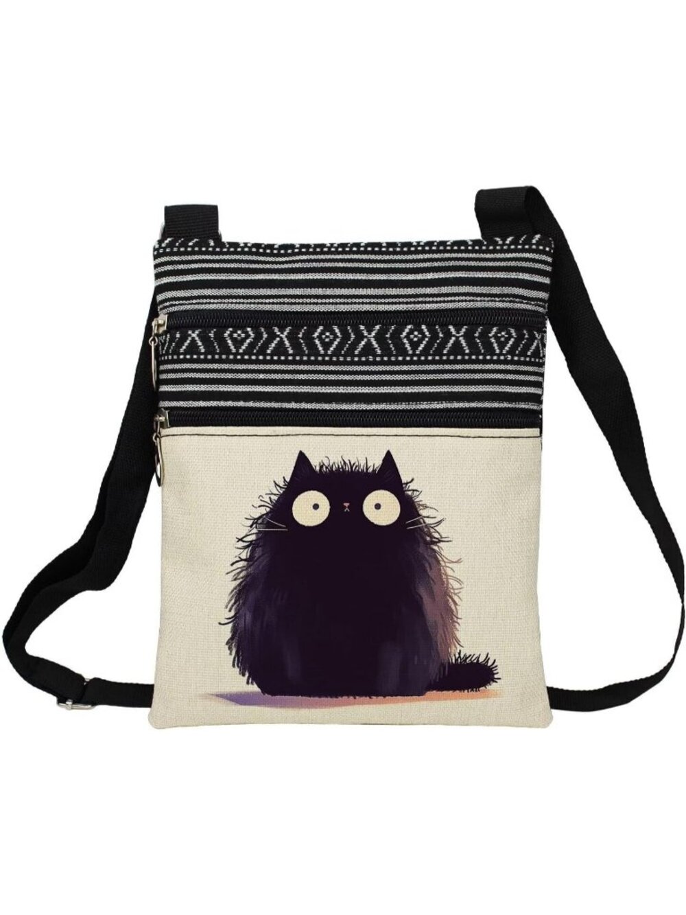 Womens Black Cat Cute Kitten Purse Lover Gift Zipper Crossbody Bag